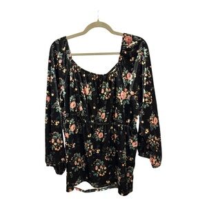 Cato Black Burnout Velvet Floral Blouse Dark Romantic Whimsigoth Plus 18